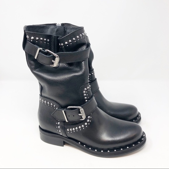 CHARLES DAVID BLACK STUDDED MOTO WHISTLER BOOTS WOMENS SZ 5 NEW - Picture 1 of 6